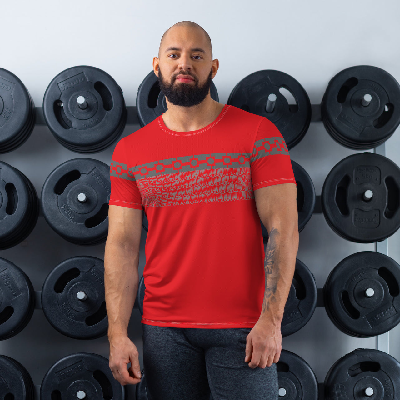 T-Shirt sport Homme - Square Gris/Rouge