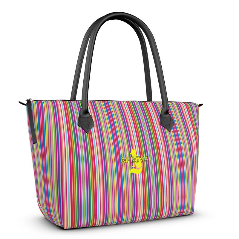 Cabas Zip cuir/satin - Stripy